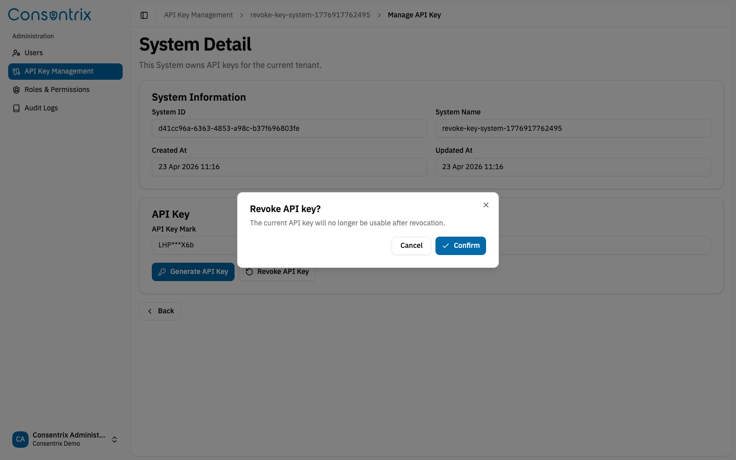 Revoke API Key Dialog