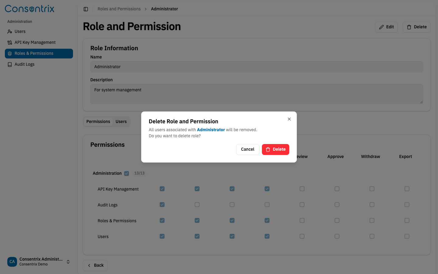 Delete Role Dialog