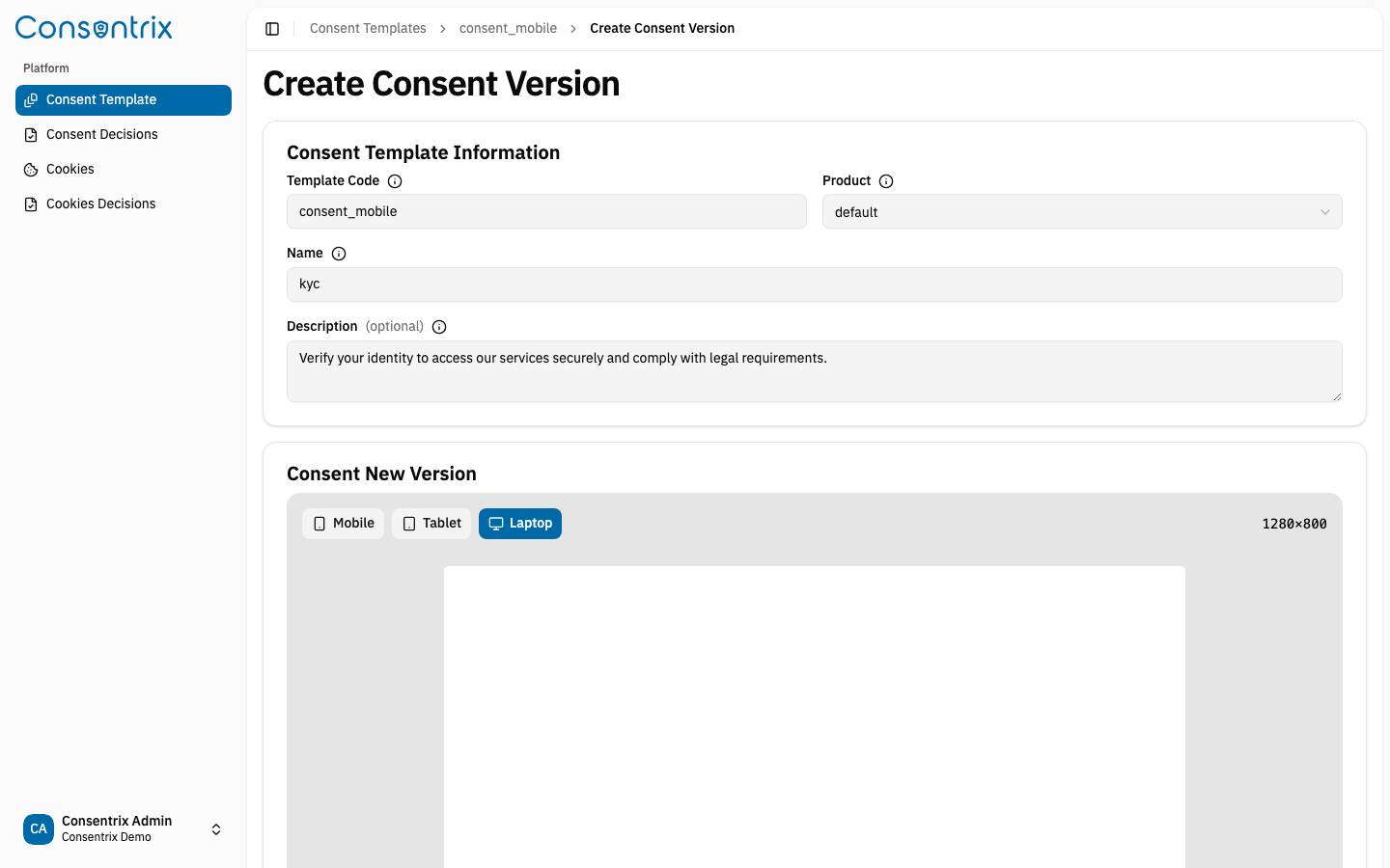 Create Consent Template Version