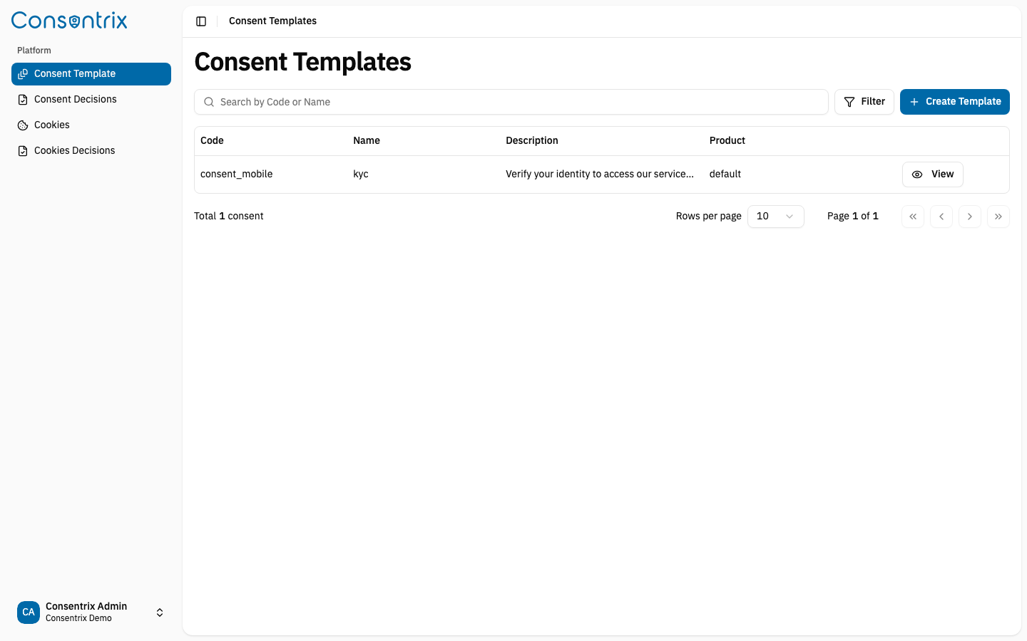 Consent Template List